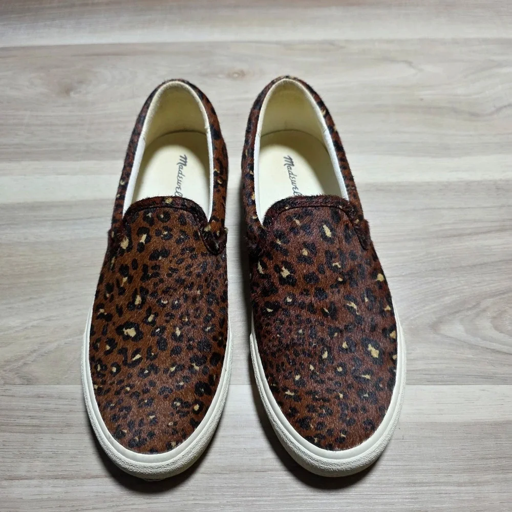 Madewell Slip On Sneakers Womens‎ 8.5 Brown Leopard Real Calf Hair Sidewalk Low